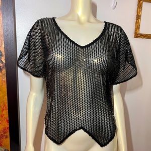 New with tags  FREE PEOPLE  Sequin Blouse Top Sheer Size Medium short sleeves